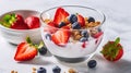 Scrumptious Homemade Yogurt Infused with Strawberries, Berries, and Crunchy Cereals with white background, Generative AI