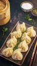 Scrumptious manti dumplings arranged enticingly on dark background