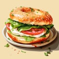 Scrumptious Mozzarella and Spinach Bagel Delight Royalty Free Stock Photo