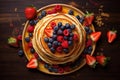 Scrumptious Pancakes with top berry. Generate Ai