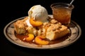 Scrumptious Peach cobbler plate. Generate Ai