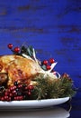 Scrumptious roast turkey chicken on platter