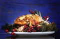 Scrumptious roast turkey chicken on platter