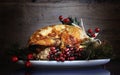 Scrumptious roast turkey chicken on platter