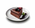 Scrumptious chocolate cake with fresh berries on a white background, Generative AI Royalty Free Stock Photo