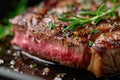 A scrumptious, tender piece of steak, cooked to perfection, captured in a mouthwatering close-up shot, A detailed close-up of a