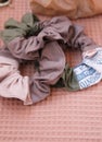 Scrunchies handmade brown background