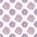 Scrunchy repeat pattern design. Seamless pattern with hair ties. Pink and purple Royalty Free Stock Photo