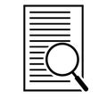 Scrutiny document plan icon in flat style. Review statement vector illustration on white isolated background. Document with magnif