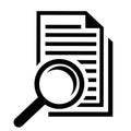 Scrutiny document plan icon. Review statement vector illustration. Document with magnifier loupe business concept.
