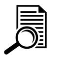 Scrutiny document plan icon. Review statement vector illustration. Document with magnifier loupe business concept.