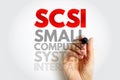 SCSI Small Computer System Interface acronym concept written with marker by hand. Technology term used for connecting and Royalty Free Stock Photo
