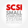 SCSI - Small Computer System Interface is a set of standards for physically connecting and transferring data, acronym text concept