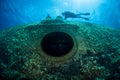 Scuba Diver Above Kittiwake Shipwreck in Grand Cayman Royalty Free Stock Photo