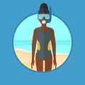 Scuba diver on the beach vector illustration. Royalty Free Stock Photo
