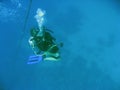 scuba diver Blowing bubbles underwater