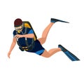 Scuba diver diving man front view. Scuba diving flat 3d isometric vector illustration. Scuba diver swimming under water Royalty Free Stock Photo