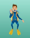 Scuba diver with diving mask vector illustration.