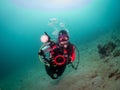 Scuba diver doing underwater photography in Anilao Philippines