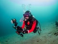 Scuba diver doing underwater photography in Anilao Philippines