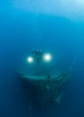 Scuba diver exploring Shipwreck SS Thistlegorm Royalty Free Stock Photo