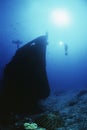 Scuba Diver Exploring Sunken Ship Royalty Free Stock Photo