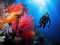 SCUBA diver on feather stars
