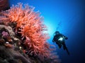 SCUBA diver on feather stars