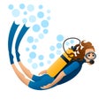 Scuba diver floats in water. Isolated image. White background. Vector