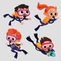 Scuba diver girl and boy Vector illustration in cartoon style Royalty Free Stock Photo