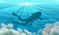 Scuba Diver Girl Underwater on a Coral Reef