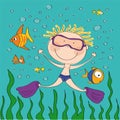 Scuba diver - happy boy swimming in the sea