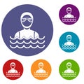 Scuba diver man in diving suit icons set Royalty Free Stock Photo