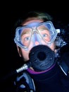 Scuba diver at night Royalty Free Stock Photo