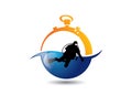 Scuba diver over stopwatch logo