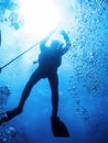 Scuba Diver at Safety Stop Underwater Bubbles