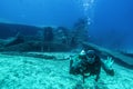 Scuba diver during a wreck dive in Greece