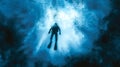 Scuba diver swimming in the ocean depth. Concept of underwater adventure, marine life, and scuba diving tourism. Digital