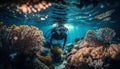 Scuba diver swimming in the tropical sea. Underwater photography. Royalty Free Stock Photo