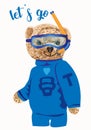 Scuba diver teddy bear drawing Royalty Free Stock Photo