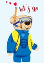 Scuba diver teddy bear drawing Royalty Free Stock Photo