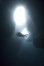 SCUBA Diver in underwater cavern Royalty Free Stock Photo
