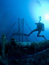 scuba diver at underwater wreck Royalty Free Stock Photo