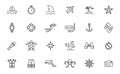 Scuba diver vector line icon. Whale deep octopus underwater diving coral outline thin design web icon set