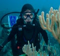 Scuba diver woman underwater Royalty Free Stock Photo