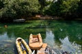 Scuba diver worker is over viewing underwater archaeology works. Royalty Free Stock Photo