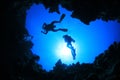 Scuba Divers above Cavern Royalty Free Stock Photo