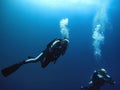 Scuba divers ascending to the surface Royalty Free Stock Photo