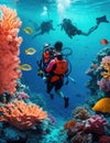 Scuba divers and coral reef in the Red Sea. Egypt. Royalty Free Stock Photo