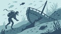 Scuba Divers Exploring an Ancient Shipwreck Underwater, Adventure, vector design Generative AI Royalty Free Stock Photo